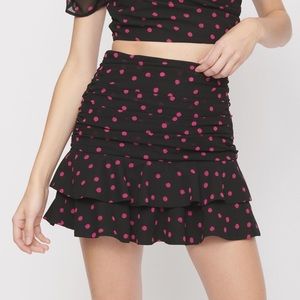 Chiffon Mini Skirt Polka Dot Pink and Black